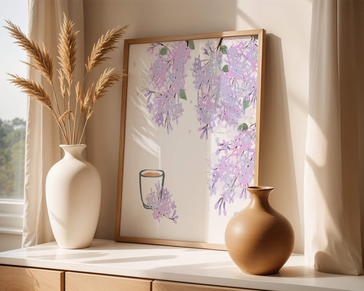 Elegant floral illustration with lilac blossoms and delicate branches