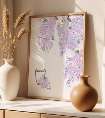 Elegant floral illustration with lilac blossoms and delicate branches