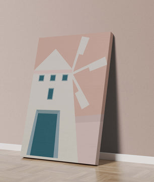 Minimalist geometric house illustration on pastel background
