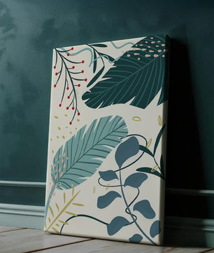 Abstract Botanical Illustration with Colorful Leaf Patterns