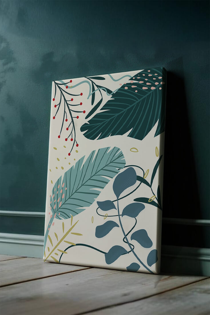 Abstract Botanical Illustration with Colorful Leaf Patterns