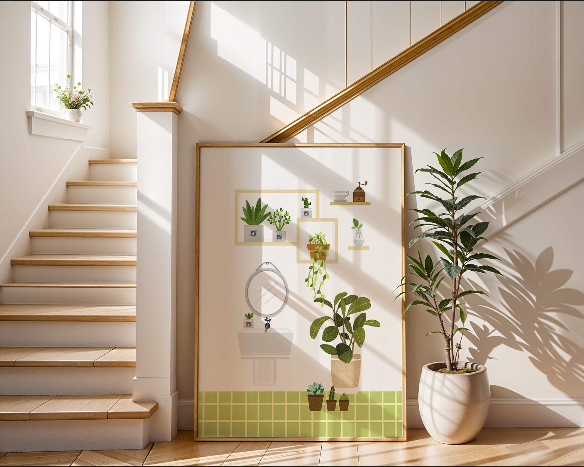 Stylish bathroom interior with plants and modern decor