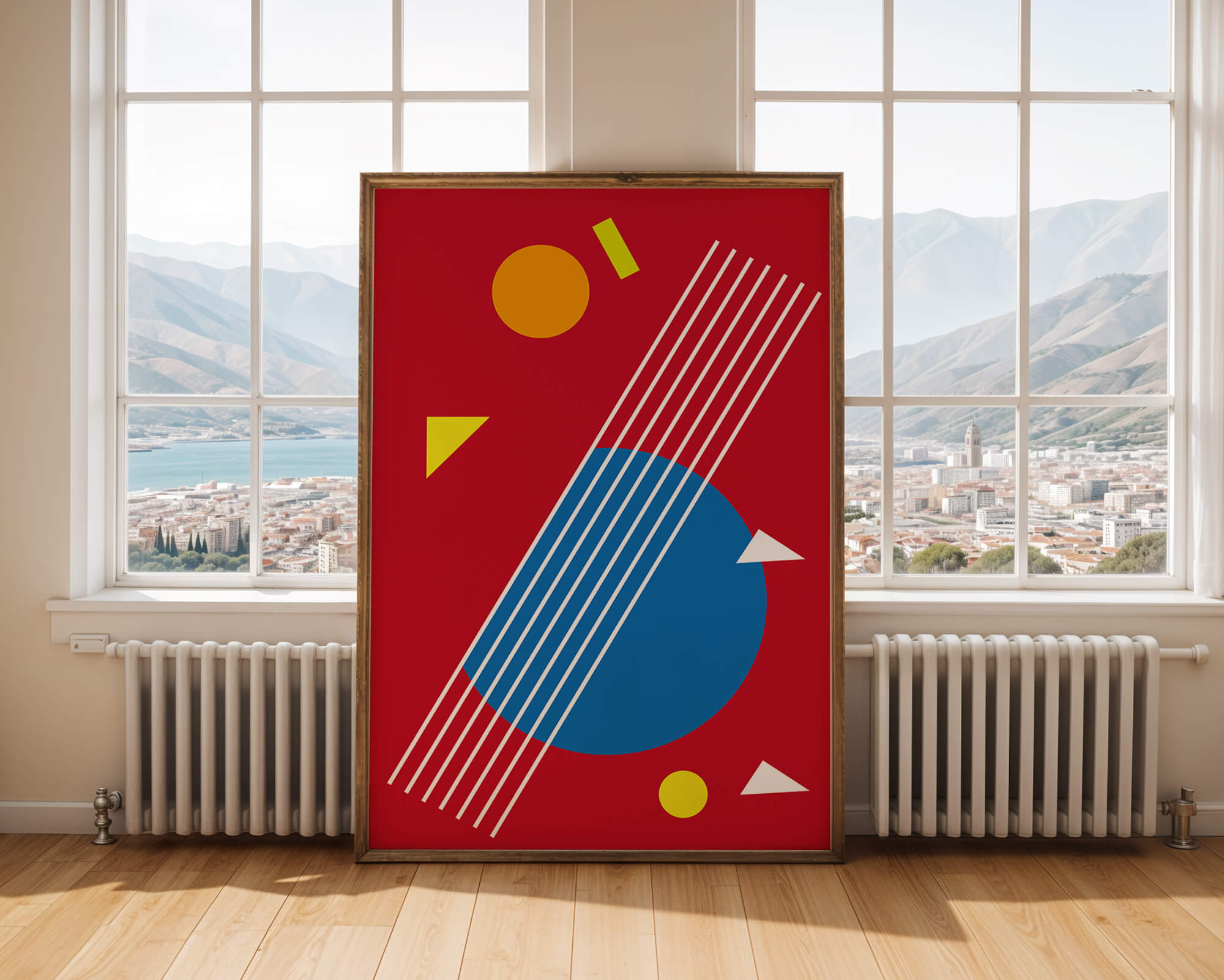 Abstract geometric shapes with bold colors and lines