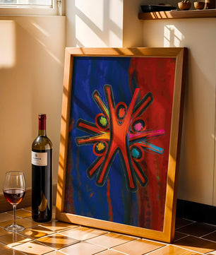 Abstract art with dynamic figures and vibrant colors