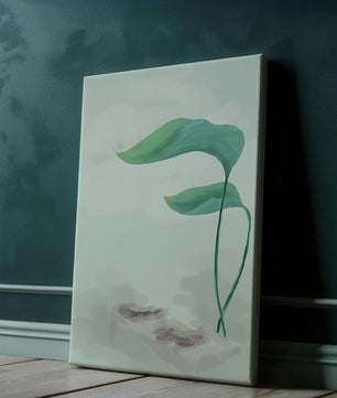 Minimalistic Art of Green Leaves on Abstract Background