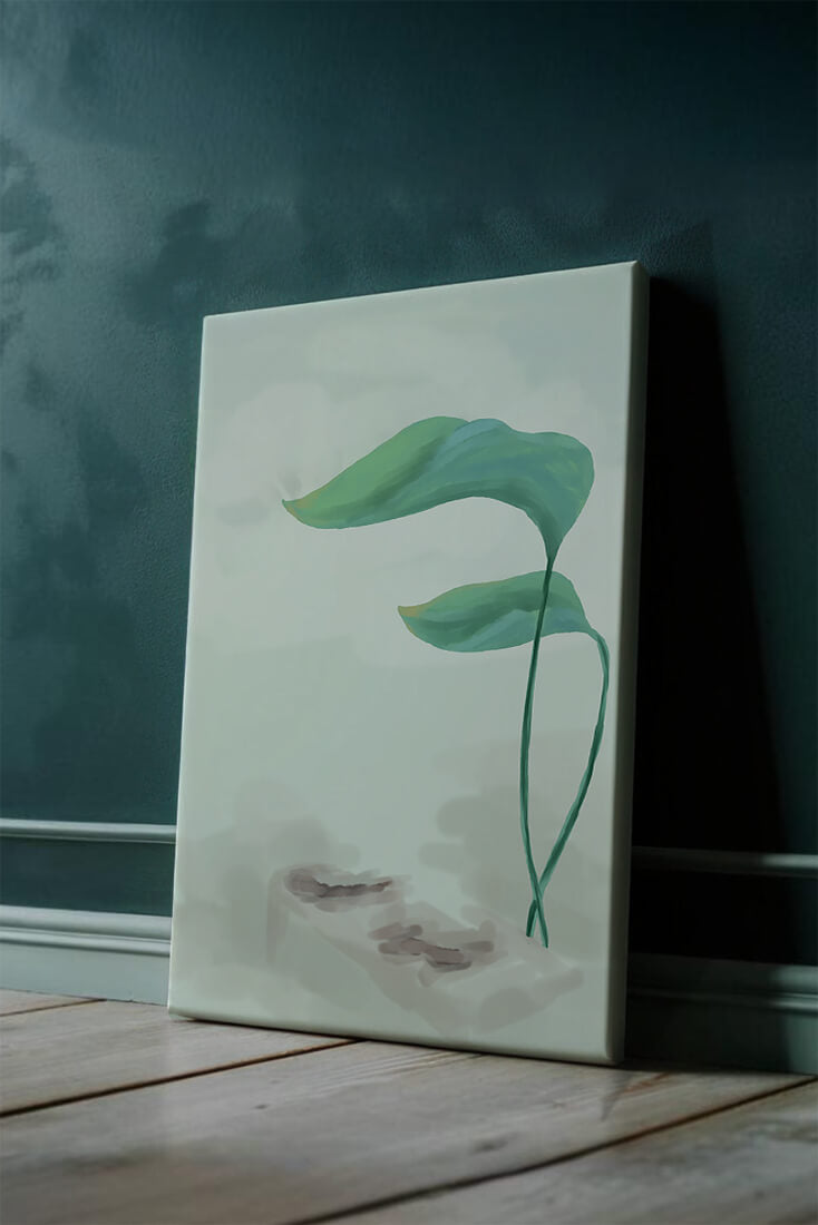 Minimalistic Art of Green Leaves on Abstract Background