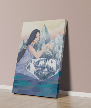Majestic Woman Overlooking Snowy Mountain Landscape