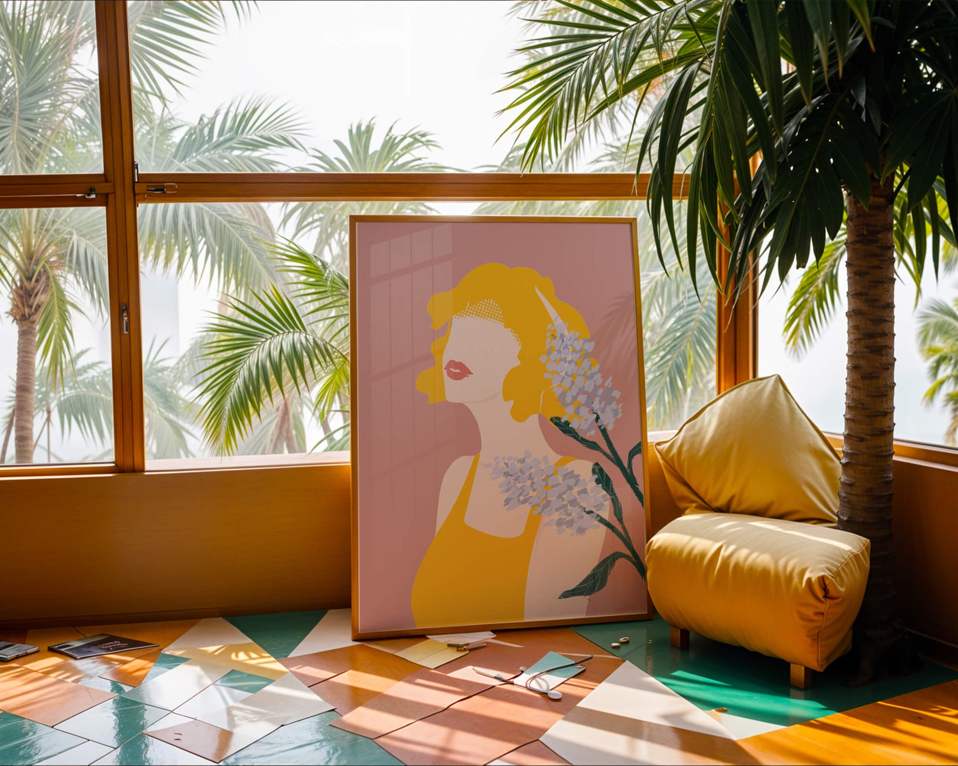Abstract Portrait with Yellow and Lavender Accents