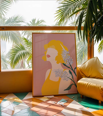 Abstract Portrait with Yellow and Lavender Accents
