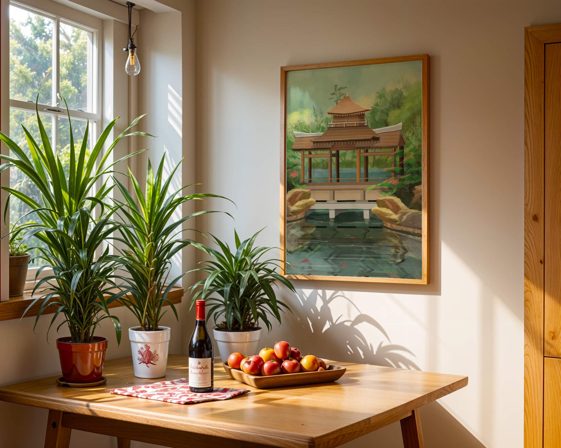 Traditional Japanese Garden Pavilion with Scenic Pond and Lush Greenery