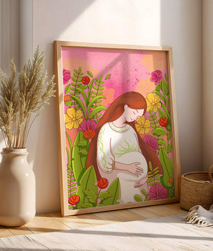 Pregnant Woman Amidst Vibrant Flowers