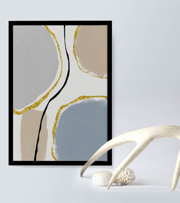Abstract Painting with Gold Accents and Organic Shapes
