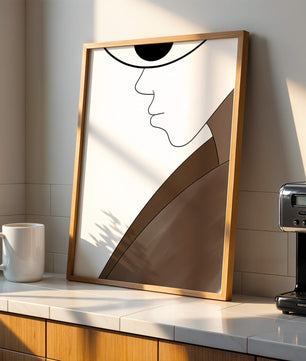 Abstract Portrait with Minimalist Lines and Brown Tones - Mi tienda