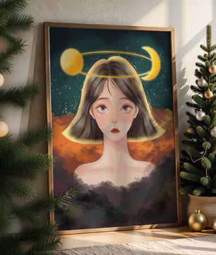Surreal portrait of a girl with celestial elements