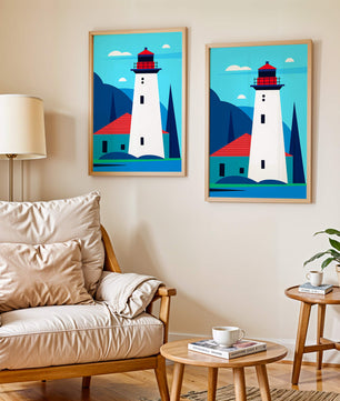 Illustration moderne d'un phare avec des couleurs vives