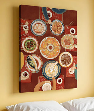Colorful Chinese cuisine on a dining table with traditional dishes