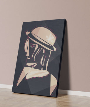 Stylized Portrait of a Woman in a Hat with Geometric Elements - Mi tienda