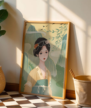 Traditional Asian Art Featuring Woman with Jewel Embellishments