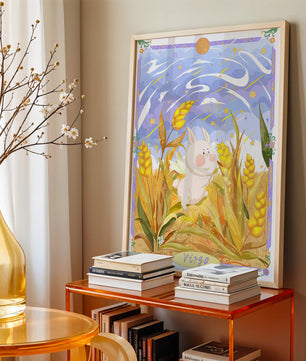 Cute Bunny in Wheat Field with Virgo Zodiac Theme