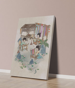 Charmante illustration des arts textiles traditionnels dans un cadre serein