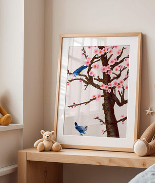 Ilustración encantadora de un árbol de cerezo con pájaros