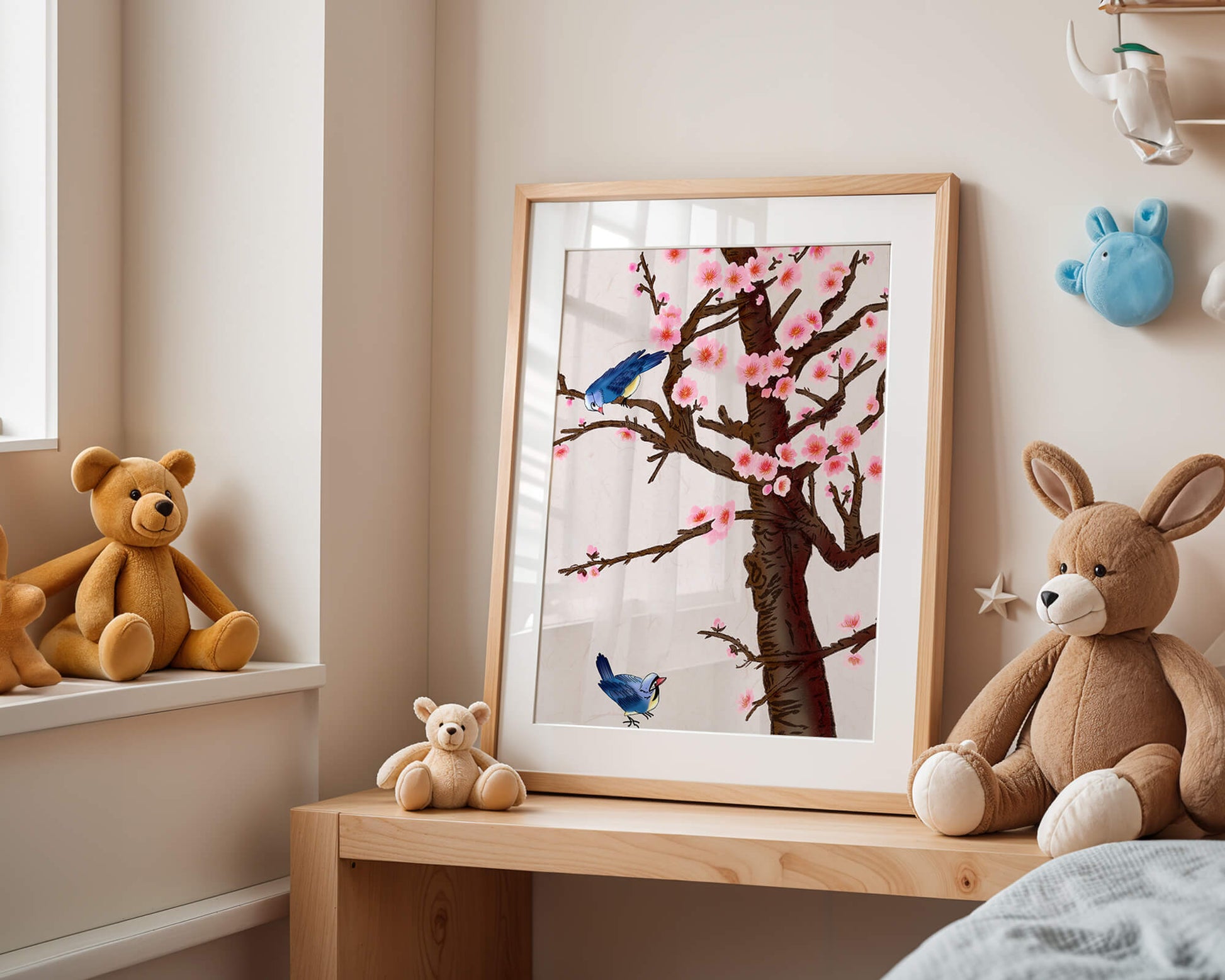 Charming illustration of cherry blossom tree with birds