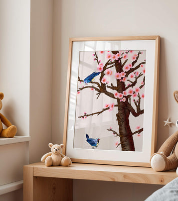 Charming illustration of cherry blossom tree with birds
