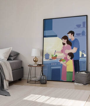 Family Cooking Together in a Modern Kitchen