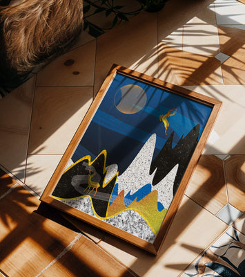 Abstract Landscape with Golden Deer and Surreal Moon