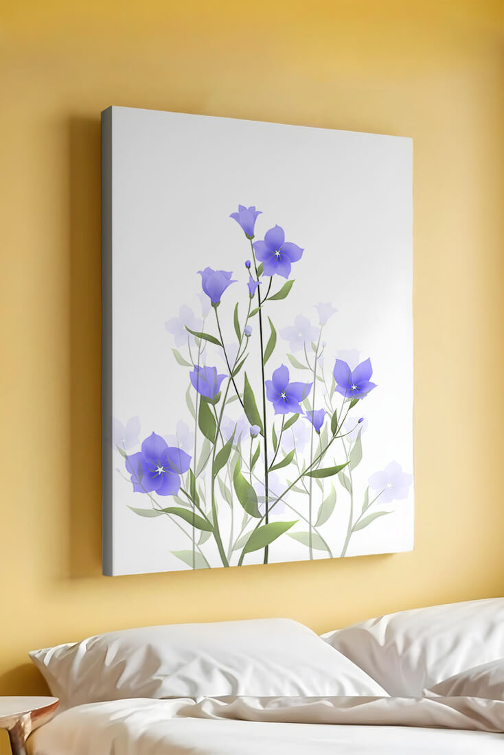 Elegant pastel blue flowers with green leaves on a white background