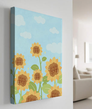 Sunflowers Under Blue Sky with Floating Clouds