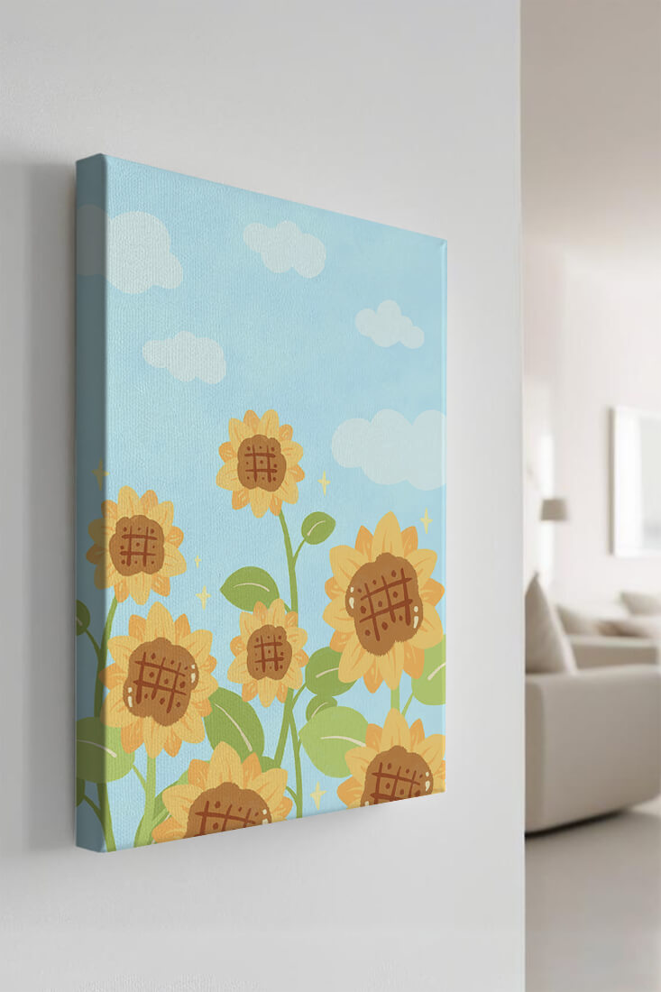 Sunflowers Under Blue Sky with Floating Clouds
