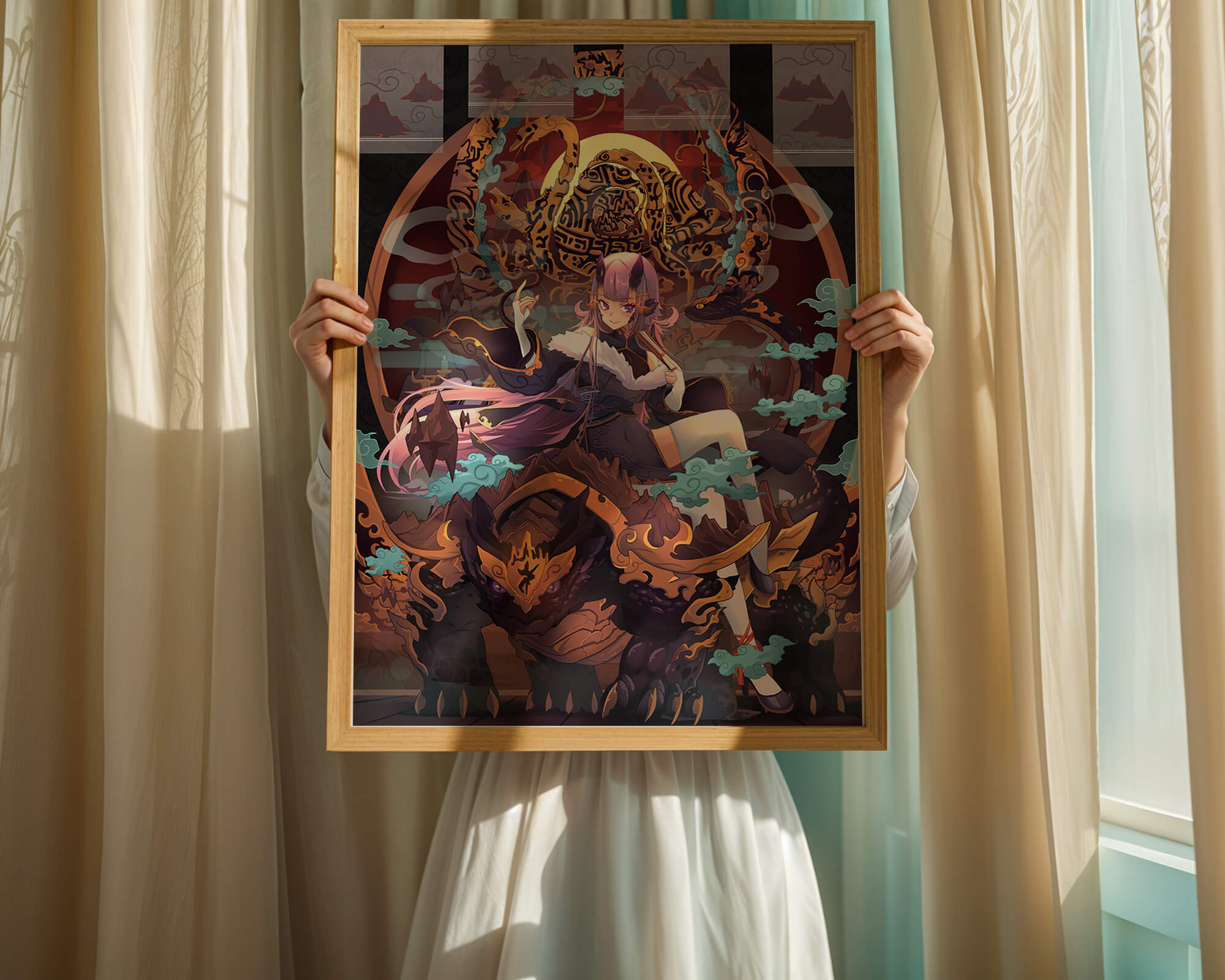 Fantasy character with mythical beast in vibrant illustration