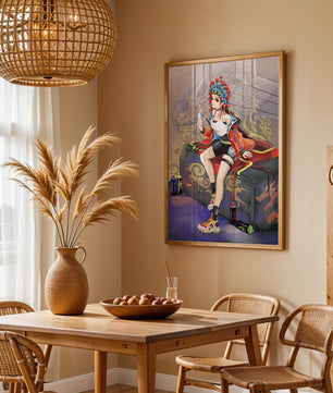 Anime art of a girl in traditional attire with urban elements