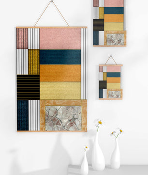 Geometric Abstract Art with Textured Blocks and Gold Accents - Mi tienda