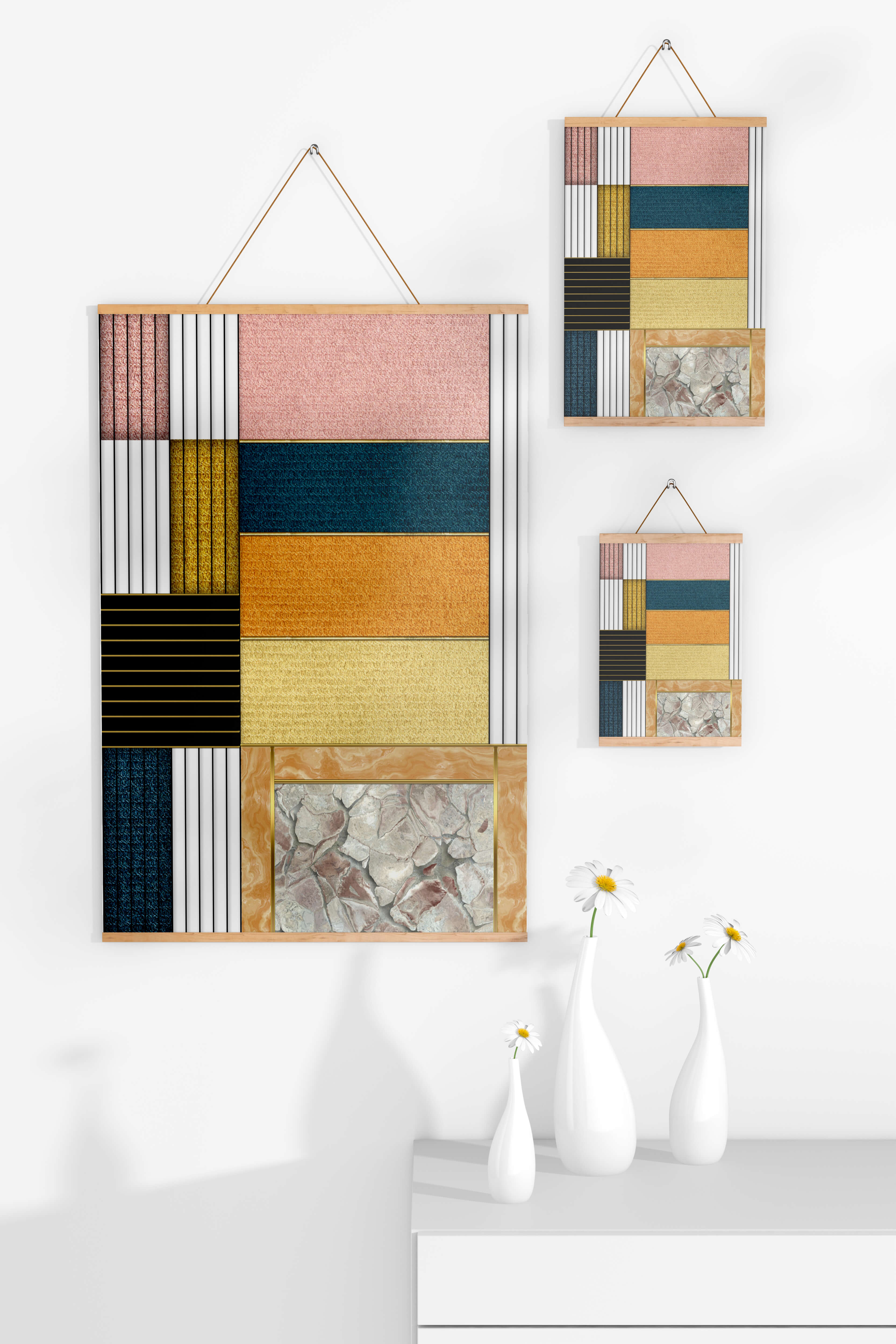 Geometric Abstract Art with Textured Blocks and Gold Accents - Mi tienda