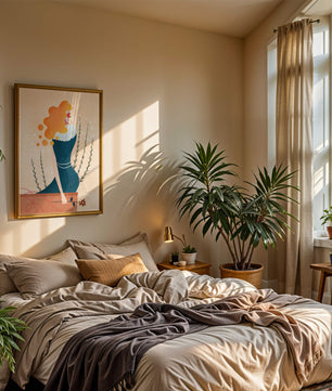 Woman with Floral Decor and Flowing Hair in Minimalist Art - Mi tienda