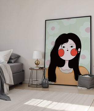 Charmante illustration d'une jeune femme avec un fond floral