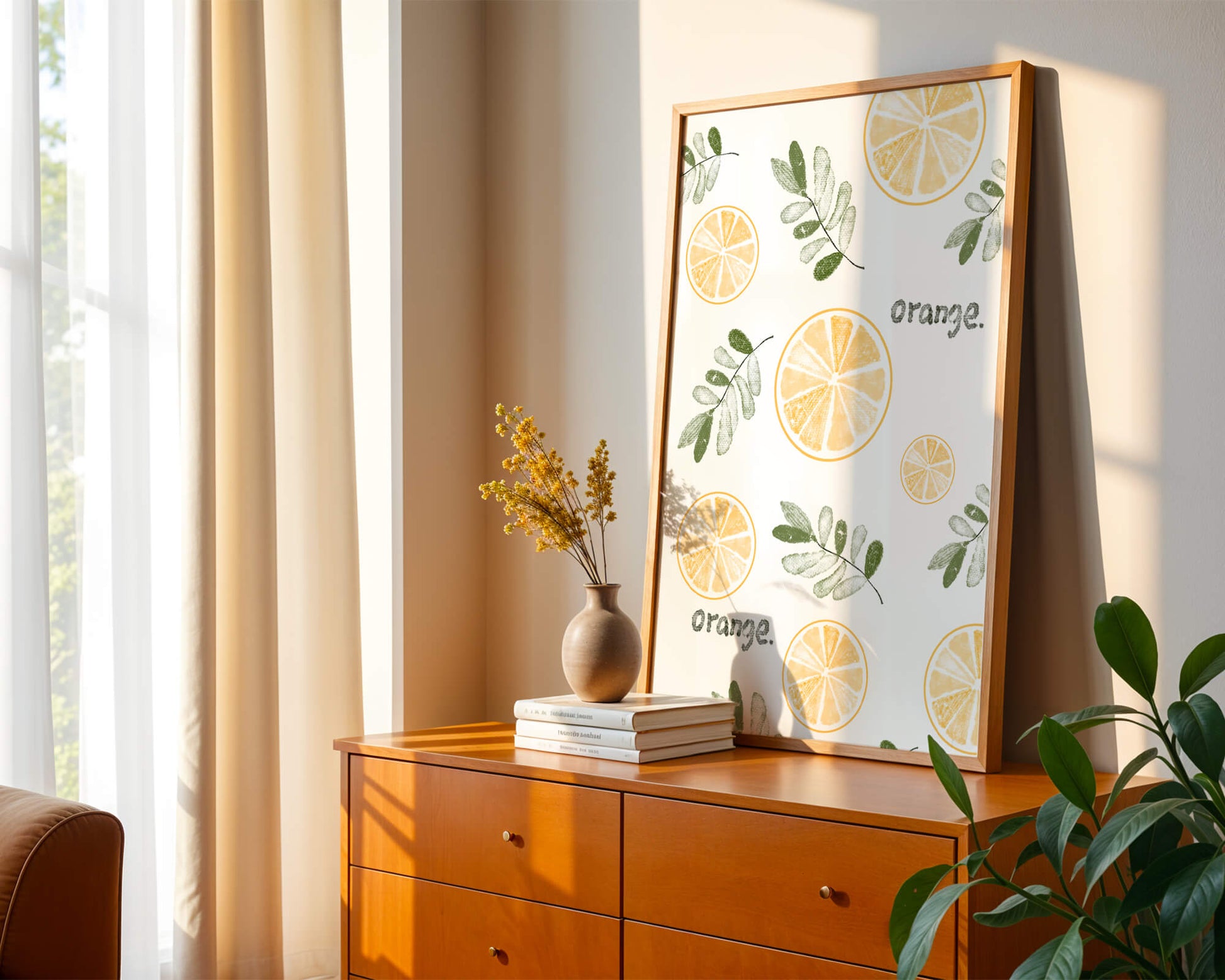 Motif avec des tranches d’orange et des feuilles vertes