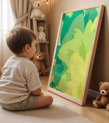 Abstract green and yellow brushstroke painting
