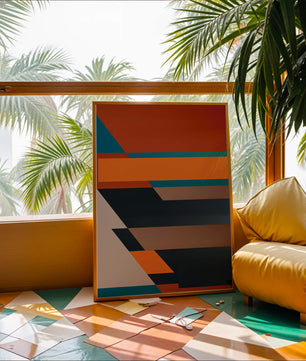 Arte abstracto geométrico con colores llamativos y formas dinámicas