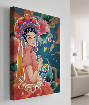 Traditional Asian-inspired illustration with jewelry and floral accents
