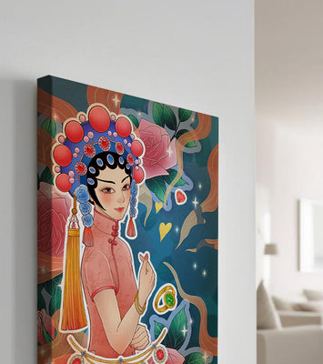 Traditional Asian-inspired illustration with jewelry and floral accents