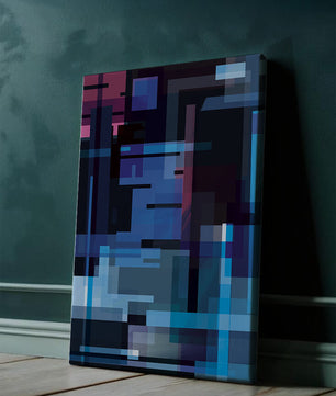 Arte digital geométrico abstracto con tonos azules y morados