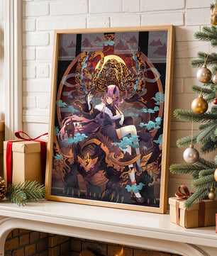 Fantasy character with mythical beast in vibrant illustration