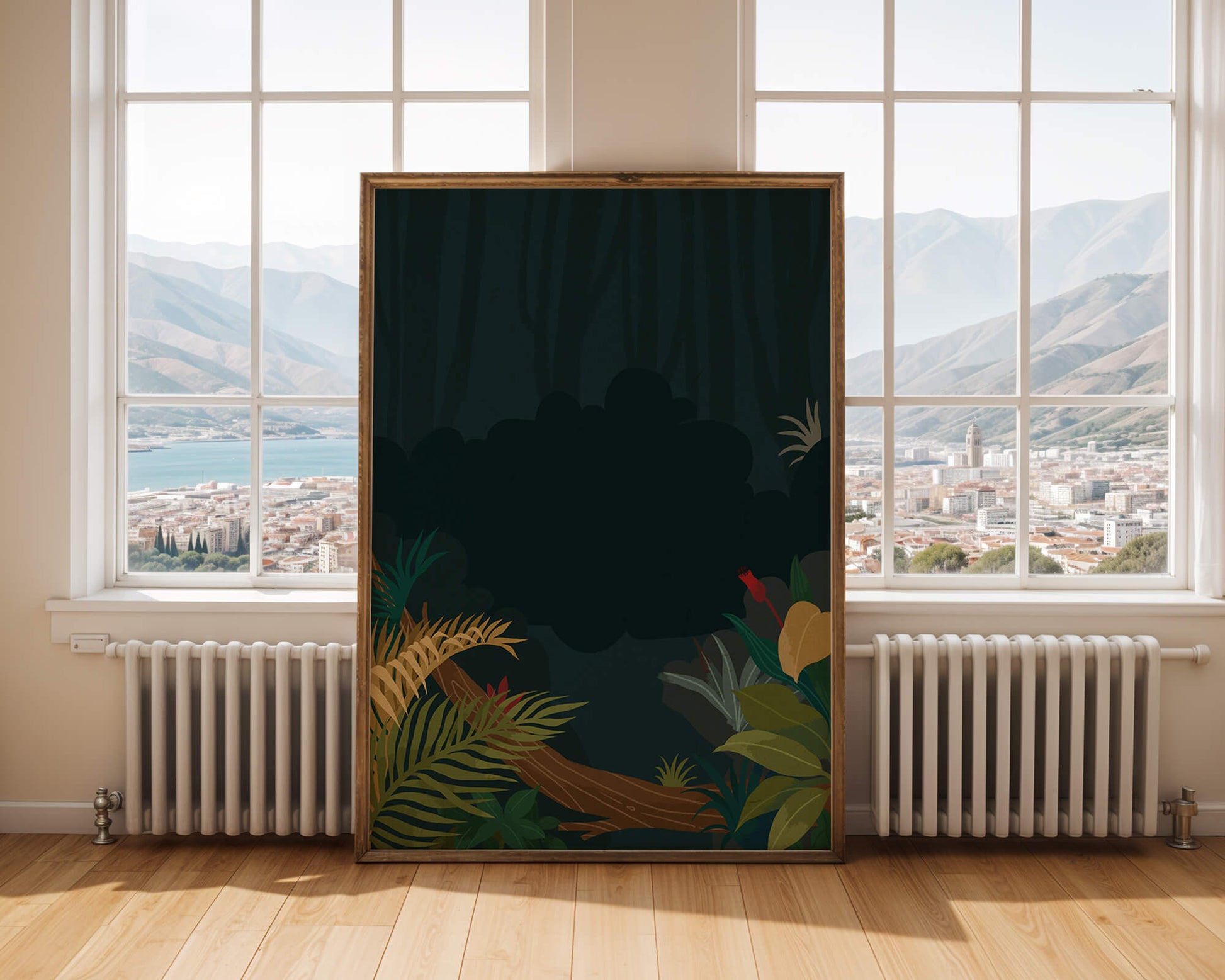 Illustrated Jungle Landscape with Lush Foliage