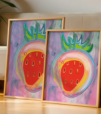 Colorful abstract strawberry with vibrant brush strokes