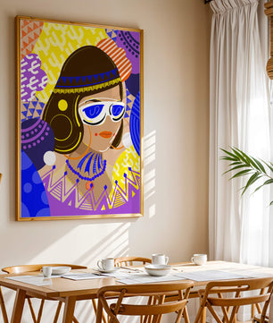 Portrait abstrait coloré avec des motifs géométriques vibrants