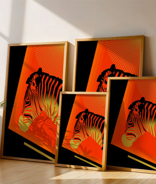 Abstract Zebra with Vibrant Colors and Golden Elements
