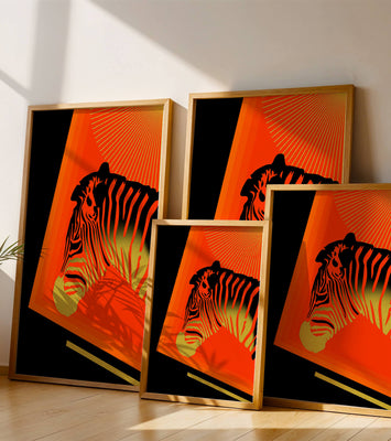 Abstract Zebra with Vibrant Colors and Golden Elements